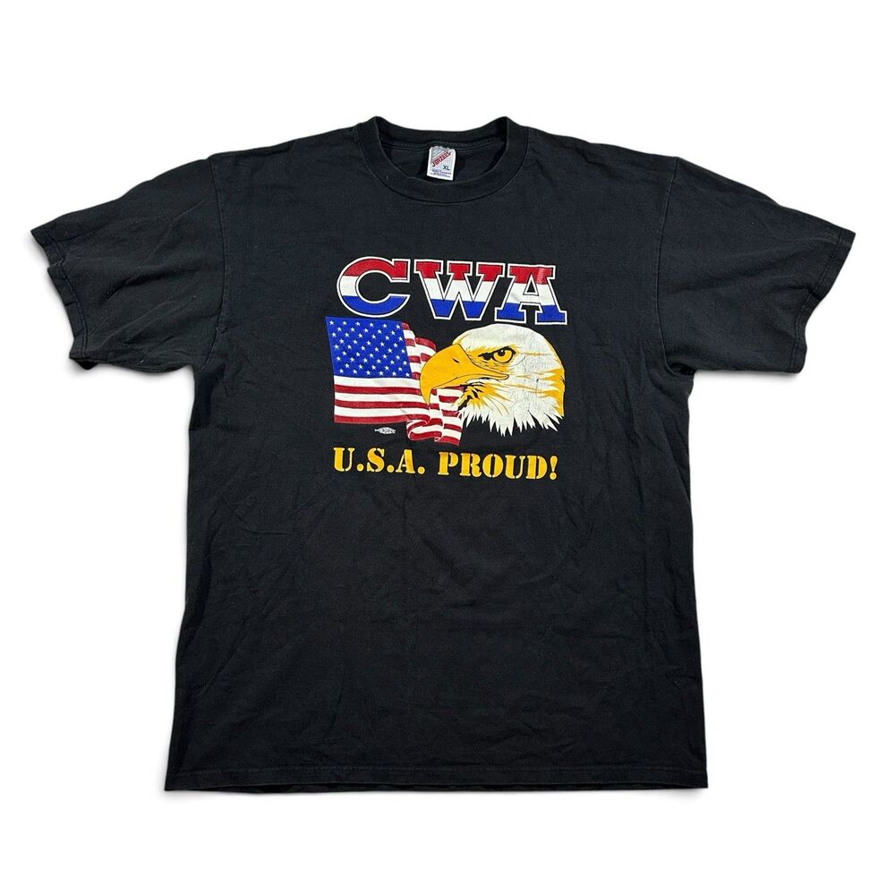 Vintage CWA Local 7750 Denver CO USA Proud Eagle Black T-Shirt XL Made in USA